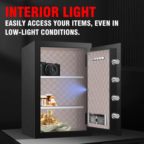 Open Built Tough Heavy Duty Home Safe Box With Digital Keypad And LCD Screen Key Lock Sensor Light Removable Shelf 13 Cu Ft Steel Security Safe