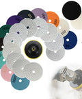 Pro Grade Rock Solid 15 Piece Diamond Polishing Pad Kit for 4 inch surfaces with grits 50 100 200 400 600 800 1000 1500 2000 3000 6000 includes wool buffing pads hook and loop backing pad and M14 mandrel adapter for angle grinders