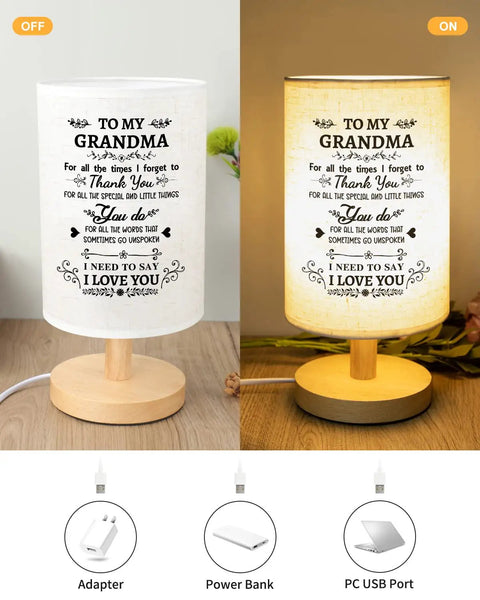 Fabric Night Light Gift For Grandma From Grandkids with warm white glow, wood base, and fabric shade, ideal for cozy bedroom decor