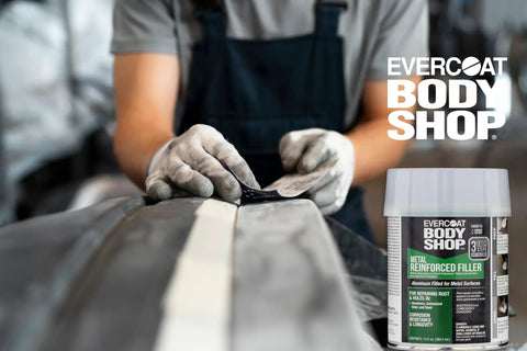 Person applying Metal Reinforced Filler For Aluminum And Galvanized Steel Repairs To Stop Rust And Fill Holes, 13 Fl Oz