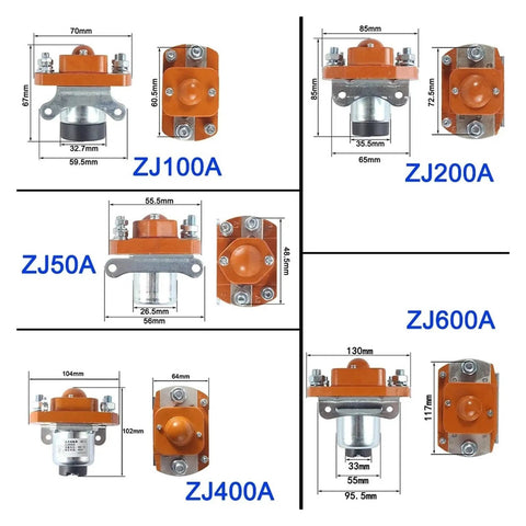 Heavy Duty DC Contactor Built Tough, Slim Footprint, Plug And Play Normally Open Relay For Cars And Control Systems, Rock Solid 12V 24V 48V 72V Switch Handling 50A To 600A With No Sweat At All - Multiple DC Contactors with Sizes and Ratings