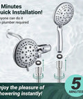 2 In 1 All In One Dual Shower Head System With Rainfall And Handheld Spray, 59 Inch Stainless Steel Hose, 1.8 GPM Water Saving Chrome Shower Combo, easy installation visual guide