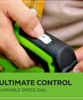 Close-up of hand adjusting speed dial on 40V Leaf Blower Sweeper With 2.0 Ah Battery And Charger Ultra Lightweight Quiet for fast cleanups.