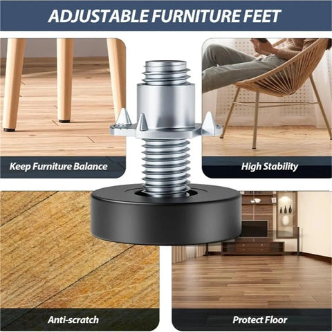 Adjustable Furniture Leveling Feet Set For Sofa Bed Table And Cabinet with anti-slip pads and high stability for uneven floors.