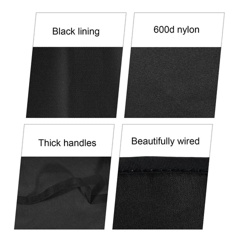 Close-up view of black lining, 600d nylon, thick handles, and beautifully wired features of Heavy Duty Waterproof Nylon Coffee Maker Cover For K-Supreme And K-Compact Single Serve Espresso Machines, Dustproof Shield With Snug Fit, 11.8 x 10.2 x 13.8 Inches, Keeps Your Brewer Clean And Ready.
