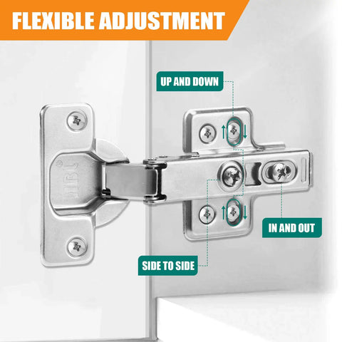 Close-up of Built Like A Tank Soft Close Hinges for Frameless Cabinets showing flexible adjustment features and installation.