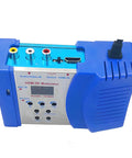 HDMI to RF Modulator for TV with easy F type output, blue device showing inputs for HDMI, RCA, and RF coax, perfect for home theater setup.