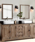 Double vanity bathroom with mirrors and One Light Rustic Wall Sconce For Bathroom And Hallway With Metal Wood Grain Vanity Light