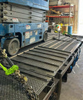 Hi Viz Green Beefy Heavy Duty Folding Handle Ratchet Load Binder securing machinery on flatbed truck with grab hook