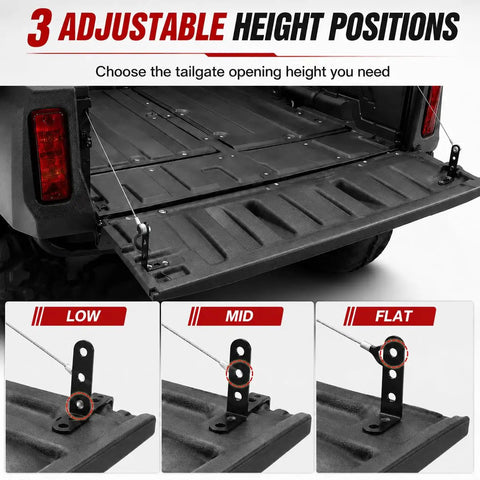 Upgraded Tailgate Extender Leveling Mount For Honda Pioneer showing 3 adjustable height positions
