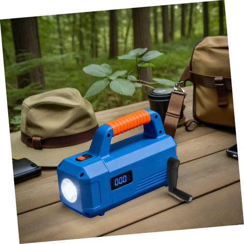 Universal 10 Mm Round Hole Cylindrical Crank Handle For Mechanical Generators Smooth Black Plastic Rotary Grip Ergonomic Design Easy Hand Turn Replacement For Industrial And Backup Power Systems Compatible With Most Standard Units placed next to camping gear on a wooden table.