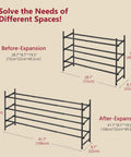 Expandable Three Tier Shoe Rack For Closet And Entryway, Adjustable From 28 To 41 Inches, Stackable Metal Shoe Organizer dimensions