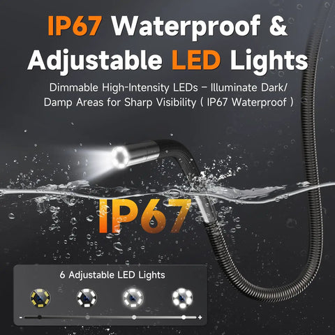 Ultra Slim 0.24-Inch Two-Way Articulating Borescope With Light, 1920P HD Endoscope Camera showing IP67 waterproof feature