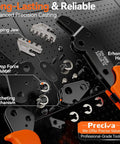 Mini-Fit Jr Crimping Kit Pro Grade with crimping pliers, ratcheting mechanism, and crimp jaws displayed