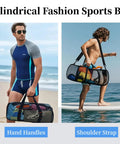 Man with Big Ol Mesh Beach Bag Duffle With Zipper And Adjustable Shoulder Strap For Travel Gym Or Swim Gear Fits 32x15 Inches Black