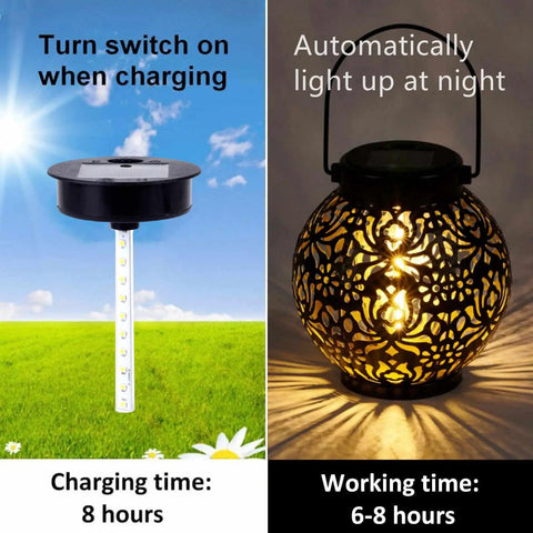 Solar Lantern Replacement Top for Waterproof Outdoor Lights, lit with dancing light effect, on garden and patio decor