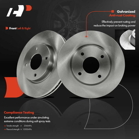 Heavy Duty Front Vented Disc Brake Rotors Two Pack Measures 11.02 Inches Fits Nissan Cube Sentra Versa 2007 To 2014, shiny galvanized finish.