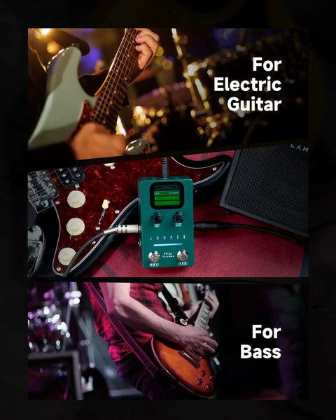 Musician using 40 Slot Looper Guitar Pedal With 160 Minutes Loop Time Dual Footswitch Screen Stereo Output for guitars and bass