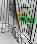 Heavy Duty Automatic Bird Feeder And Water Dispenser Cage Combo showing clear water dispenser attached to wire cage.