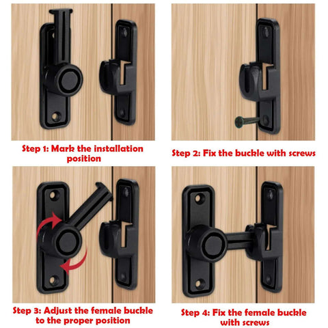 Heavy Duty Barn Door Lock Latch With 90 And 180 Degree Operation Zinc Alloy Construction Sliding Door Lock Hardware installation steps