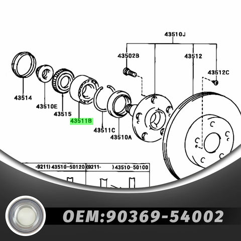 Diagram of Front Axle Hub Bearing For Toyota 4Runner Sequoia Tacoma Tundra 1995-2007 Left Or Right, Wheel Bearing Assembly
