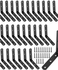 Rock Solid Heavy Duty L Brackets 4 X 4 Inch Matte Black Steel Corner Brace For Shelving And Furniture Reinforcement in a set of 30 with screws.