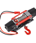Premium CNC Dual Motor Winch Kit Metal Alloy for 1/10 And 1/8 Scale RC Cars showing detailed design with dual motors and red hook.