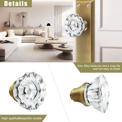 Glass Door Knob Set With Spindle For Interior Mortise Lock Replacement Vintage Crystal Knobs In Antique Brass Finish in room