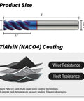 Diagram of Half Inch Nano Coated Tungsten Carbide End Mill 4 Flute Micro Grain CNC Milling Cutter for size and coating details.