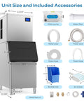 Commercial Ice Maker Machine For Restaurants And Bars Big Industrial Freestanding Stainless Steel Ice Machine with accessories.