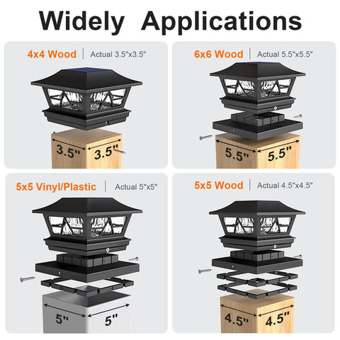 8 Pack Solar Post Cap Lights for Outdoor Deck and Garden, Solar Powered with SMD LEDs on 4x4, 5x5, 6x6 wood posts installation guide