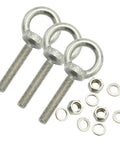 Hardcore Stainless Steel M8 Eyebolts 2 Inch Long Heavy Duty Lifting Screws with lock nuts and washers for rigging.