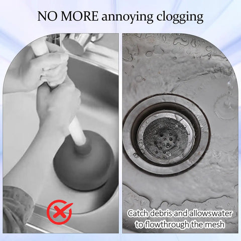 Image showing a 100 Pack Heavy Duty Stainless Steel Sink Strainers And Drain Basket Filters in use to prevent clogs.