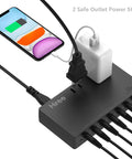 7 Way Isolated Guitar Pedal Power Supply With 9V 100mA Ports For Six Pedals And 9V 300mA Port For One, Plus 2 AC Outlets
