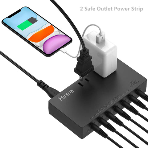 7 Way Isolated Guitar Pedal Power Supply With 9V 100mA Ports For Six Pedals And 9V 300mA Port For One, Plus 2 AC Outlets