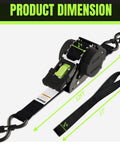 Product dimension showing Beefy Heavy Duty 1 Inch By 12 Foot Auto Retracting Ratchet Straps Self Retracting Tie Downs 1760 Pound Break Strength