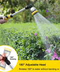 16 Inch Garden Watering Wand With 180 Degree Rotating Head And Thumb Control Shut Off Valve Eight Pattern Heavy Duty Hose Nozzle In Yellow spraying flowers