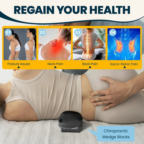 Built Tough Pelvic Sacral SOT Blocks And Plush Memory Foam Comfort For Professional Chiropractic Wedge Adjustment Tools Used In Spinal Alignment And Therapy Setups That Knock Chronic Pain Out Of Sight, shown during therapy session.