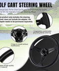 Sharp Universal Golf Cart Steering Wheel With Slick Beefy Grip And Crisp Black Center Stripe For Club Car Ds Precedent Ezgo Rvx Txt Yamaha Requires Chrome Adapter For Quick Install showing ergonomic grip and mounting details.