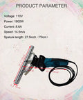 Heavy Duty 27 Point Five Inch Electric Foam Planer Saw For Lopping Overbuilt Spray Foams And Smoothing Out Stubborn Polyurethane Walls With Fast Twisting Blades For A Snappy Clean Sweep, showing product specs.