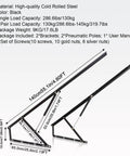 Super Heavy Duty Hydraulic Bed Lift Mechanism 4.6 Ft Gas Spring Platform in black, cold rolled steel, showing dimensions and load capacities.