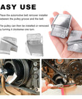 Two Pack Stretch Belt Remover And Installer Tool Kit for quick belt change on vehicles, featuring alloy steel tools in use.