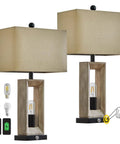 Rustic Farmhouse 3-Way Dimmable USB Table Lamps Set Of 2 With Touch Control Nightlights, 25 Inch, showing bulbs and touch button.