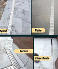 Durable 304 Stainless Steel Trench Drain Kit For Outdoor Driveways, Gardens, And Sidewalks installed in various areas