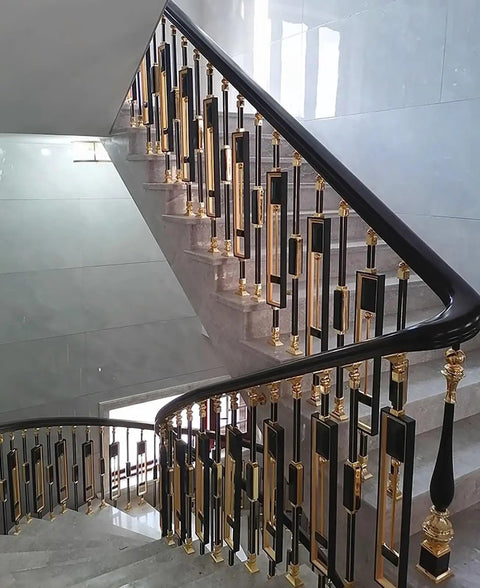 Solid As A Rock Adjustable Aluminum Baluster Spindle Kit For Porch Staircase Flexible 0 To 270 Degree Tilt Handrail Posts in black and gold