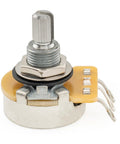 Close-up of Split Shaft 3/8 Inch 500K Linear Taper Potentiometer for Electric Guitars and Basses, showing split shaft design