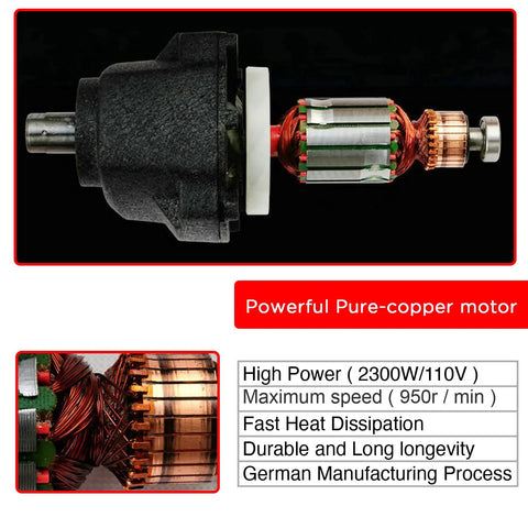 Close-up of the 2300W all-copper motor component of the Beefy 2300W Portable Electric Cement Mixer With 6 Adjustable Speeds