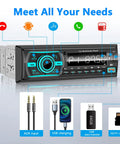 Bluetooth Single Din Car Stereo With Hands Free Calling, 7 LED Color Ambient Lighting, FM AUX SD, Dual USB Ports, LCD Display.