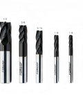 Carbide Square End Mill, 4 Flute, 5/16 In Diameter, 13/16 In Cutting Length, 5/16 In Shank, displayed among various sizes.