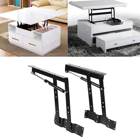 Beefy Heavy Duty Hydraulic Lifting Frame For Coffee Tables, 2X Strength, showing steel mechanism with extended lift hinge